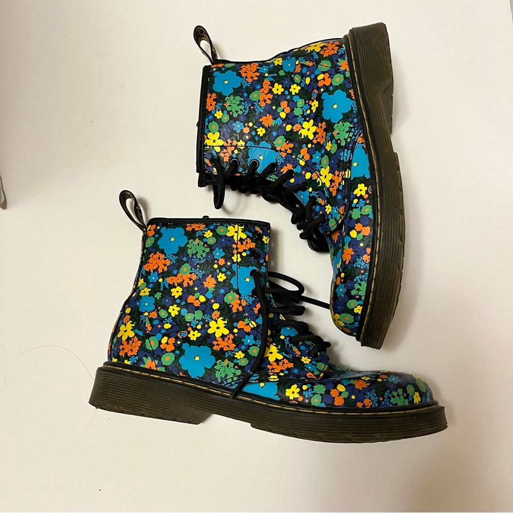 Doc Martens Leather Floral Combat Boots